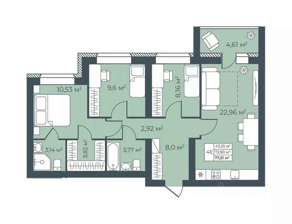 4-к кв. Тульская область, Узловая  (77.51 м) - Фото 1