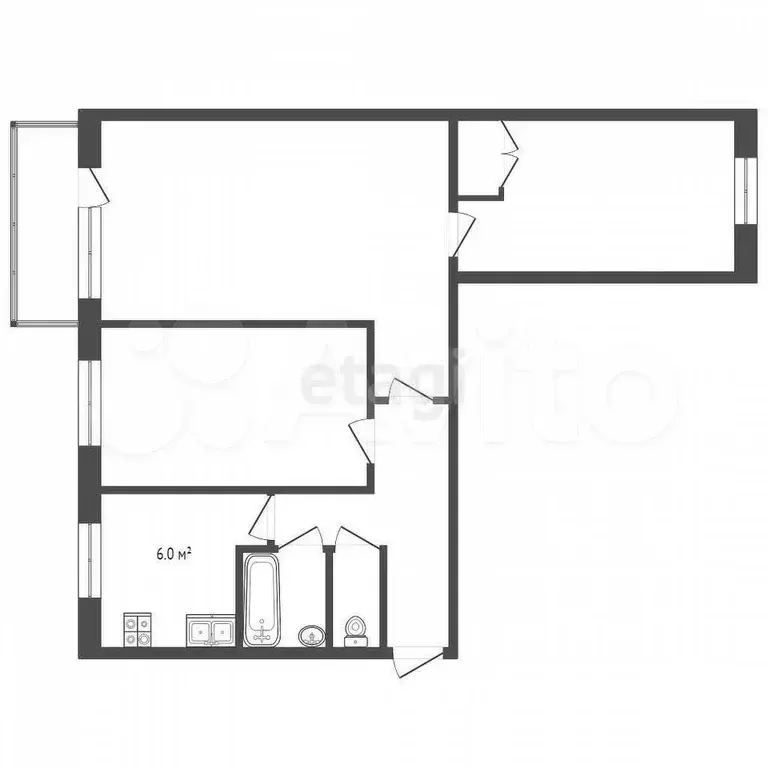 3-к. квартира, 60 м, 4/5 эт. - Фото 0