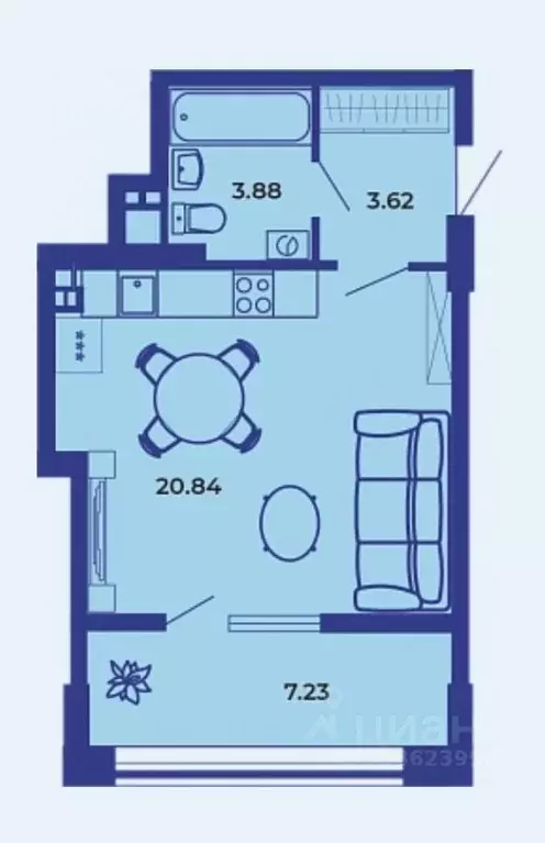 Студия Брянская область, Брянск ул. Комарова, 47 (35.5 м) - Фото 1