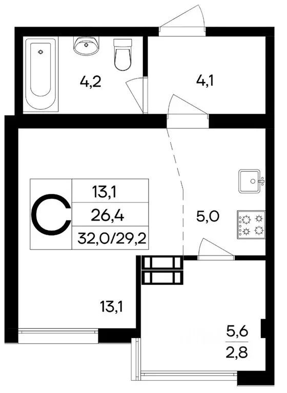 Студия Крым, Симферополь ул. 51-й Армии, уч124 (32.0 м) - Фото 1