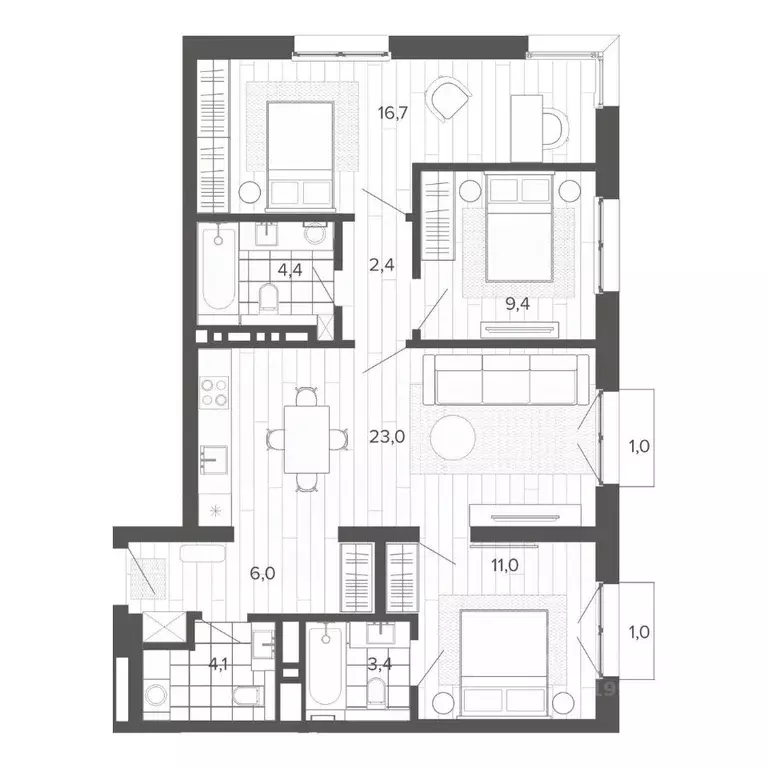 4-к кв. Алтайский край, Барнаул тракт Змеиногорский, 35Б (82.53 м) - Фото 1