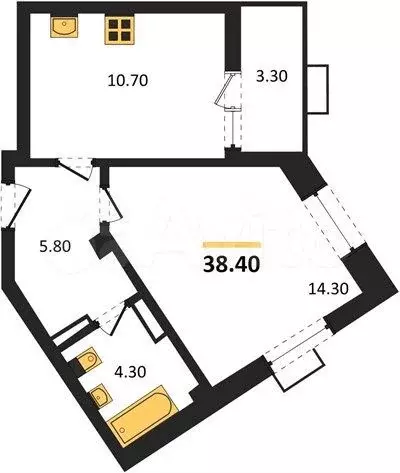 1-к. квартира, 38,4 м, 7/8 эт. - Фото 1
