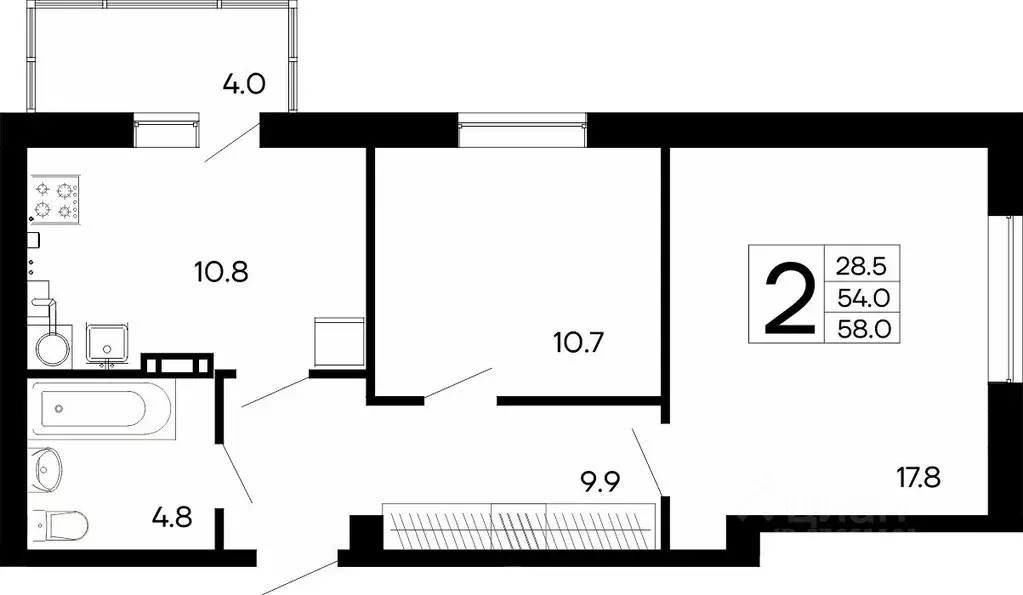 2-к кв. Крым, Феодосия ш. Симферопольское, 48к1 (58.0 м) - Фото 1