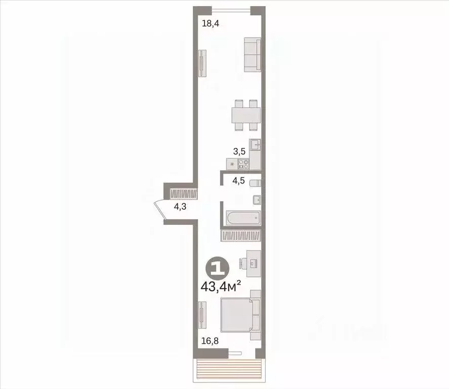 1-к кв. Новосибирская область, Новосибирск ул. Забалуева, 96 (47.5 м) - Фото 1