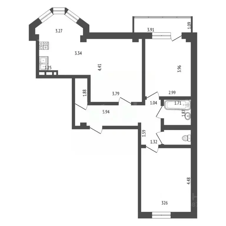 3-к кв. Ханты-Мансийский АО, Ханты-Мансийск ул. Строителей, 123 (72.1 ... - Фото 2