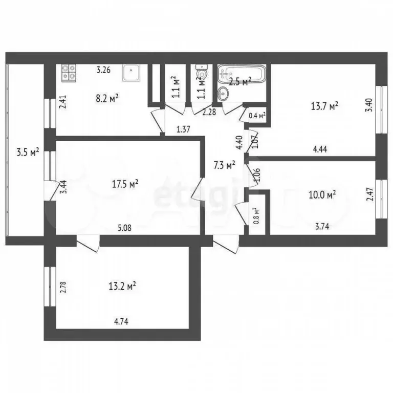 4-к. квартира, 79 м, 1/5 эт. - Фото 0