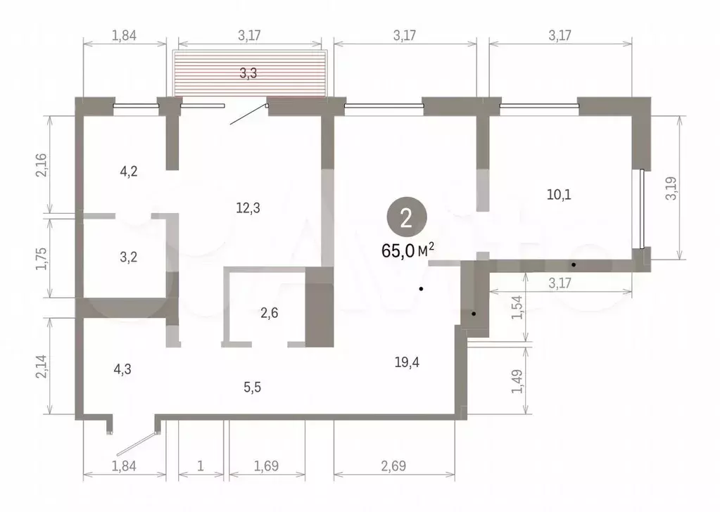 2-к. квартира, 65 м, 5/8 эт. - Фото 1