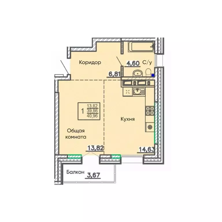 Студия Бурятия, Улан-Удэ Энергетик мкр,  (40.96 м) - Фото 0