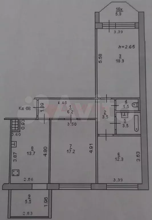 3-к. квартира, 82,3 м, 7/10 эт. - Фото 0