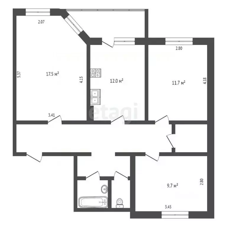 3-к кв. Ханты-Мансийский АО, Сургут Югорская ул., 5/3 (73.8 м) - Фото 1