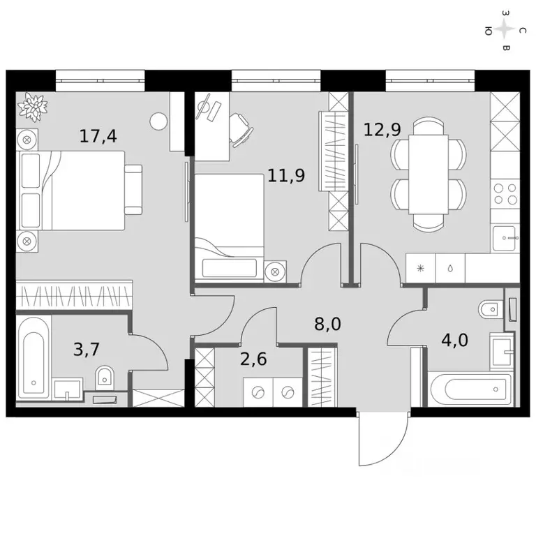 2-к кв. Татарстан, Казань Даурская ул., 2А (60.5 м) - Фото 2