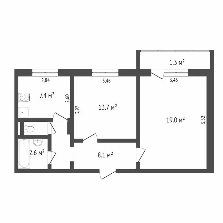 2-комнатная квартира: Омск, улица Малиновского, 10/1 (52 м) - Фото 1
