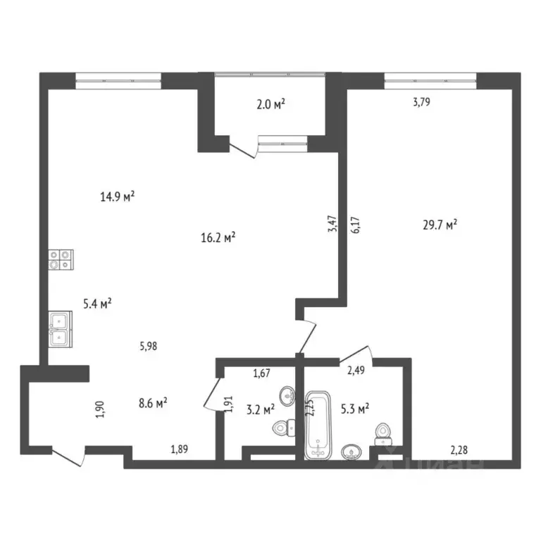 1-к кв. Тюменская область, Тюмень Первомайская ул., 8 (83.3 м) - Фото 2