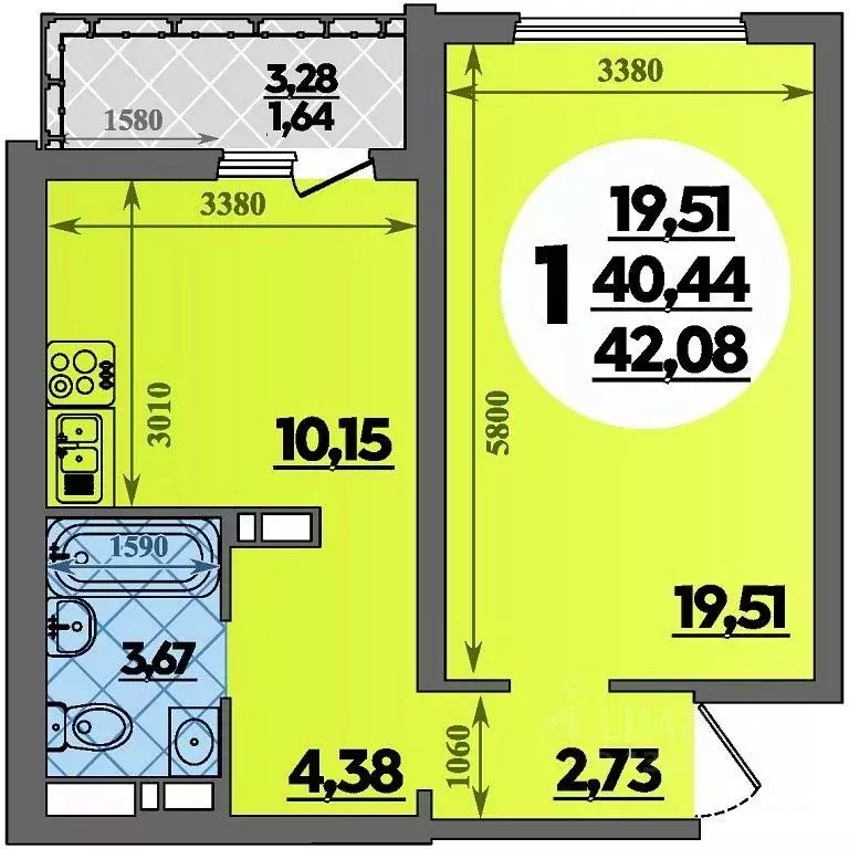 1-к кв. Адыгея, Майкоп  (42.08 м) - Фото 1
