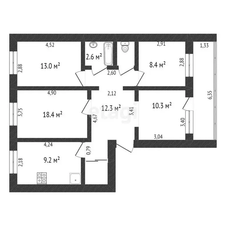 4-комнатная квартира: Благовещенск, Партизанская улица, 19 (77 м) - Фото 0
