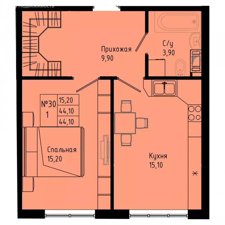 1-комнатная квартира: Коммунар, Железнодорожная улица, 41к1 (44.1 м) - Фото 1