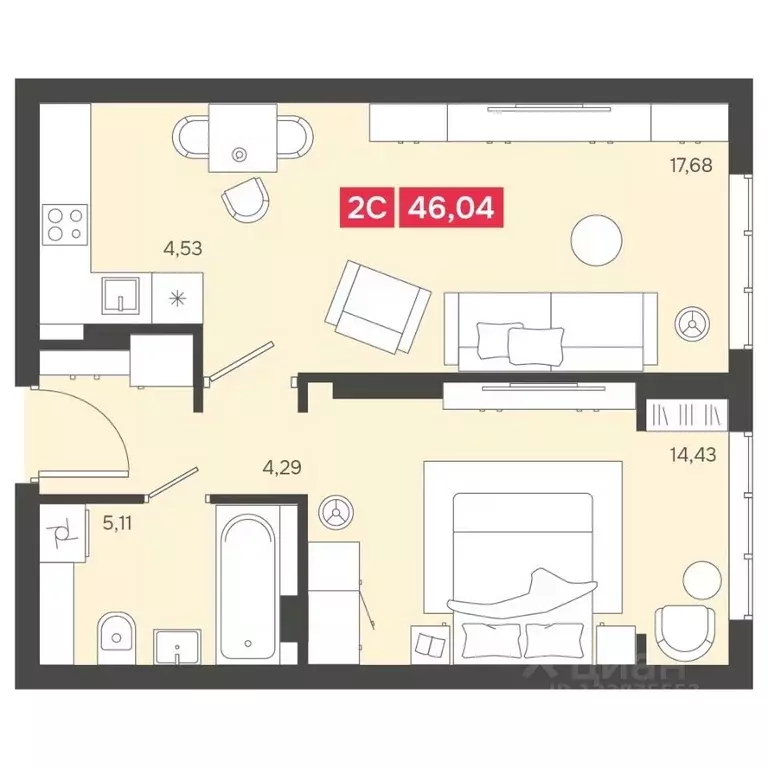 2-к кв. Новосибирская область, Новосибирск Аэропорт мкр,  (46.04 м) - Фото 1