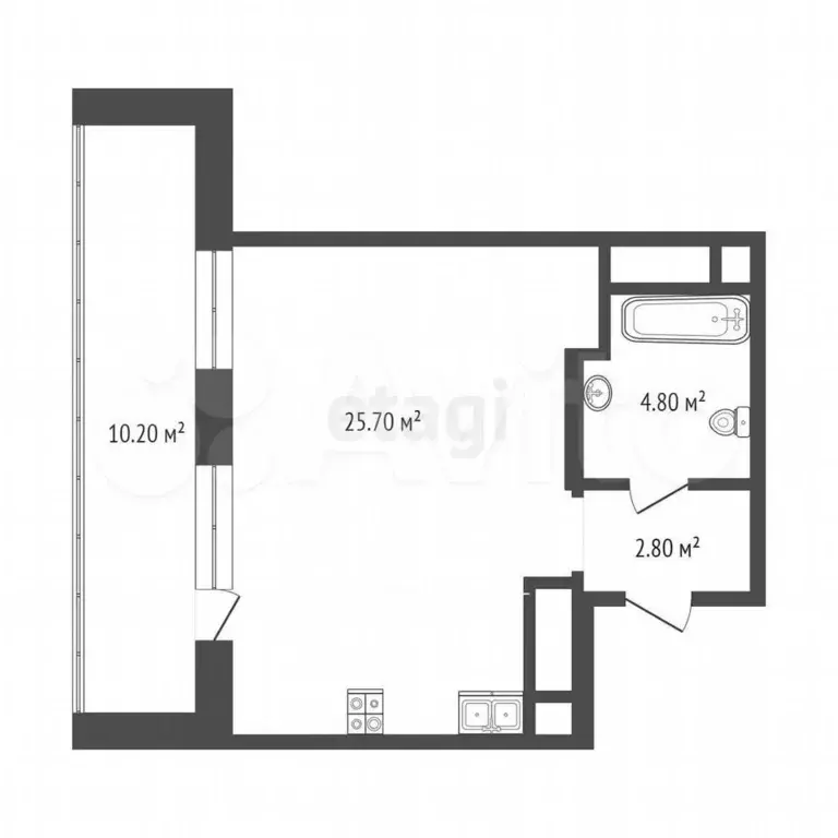 Квартира-студия, 33,4 м, 17/24 эт. - Фото 0