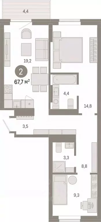 2-к кв. Омская область, Омск ул. Б.Г. Шаронова, 9 (67.69 м) - Фото 1