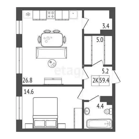 Продаётся 1-к квартира, 59.4 м - Фото 0