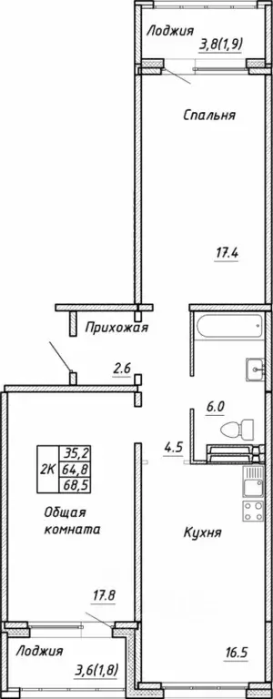 2-к кв. Новосибирская область, Новосибирск ул. Связистов, 13/1 (68.5 ... - Фото 0