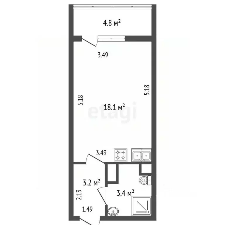Студия Санкт-Петербург просп. Обуховской обороны, 36 (24.7 м) - Фото 2