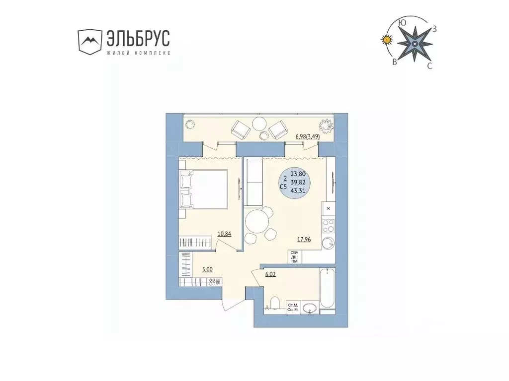 2-к кв. Башкортостан, Уфа Кавказская ул., 24 (43.31 м) - Фото 0