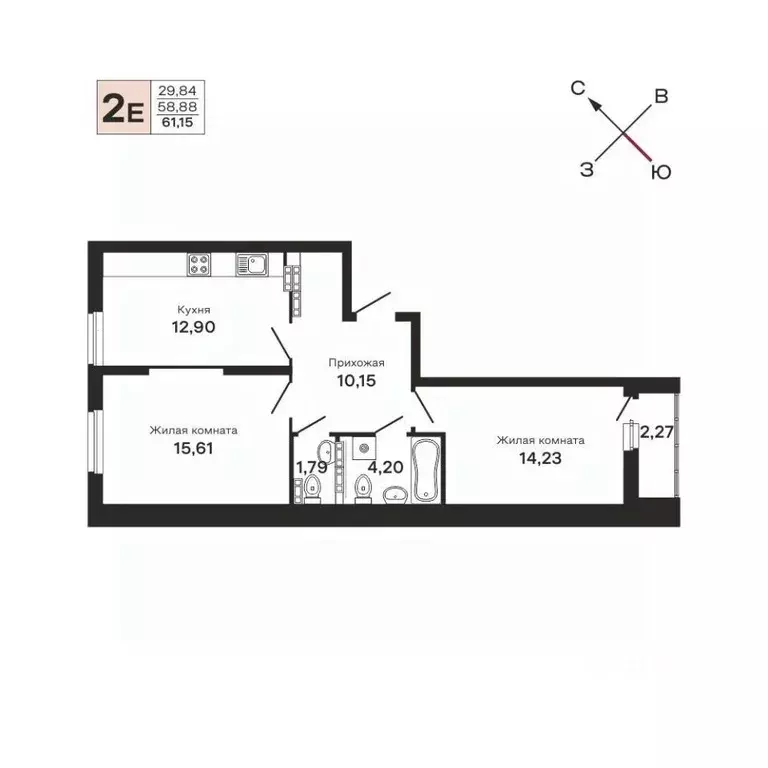 2-к кв. Свердловская область, Екатеринбург ул. Очеретина, 16 (61.15 м) - Фото 0