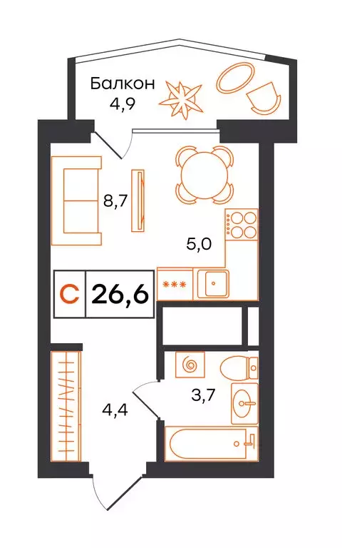 Квартира-студия: Екатеринбург, улица Патриса Лумумбы, 54 (26.7 м) - Фото 1