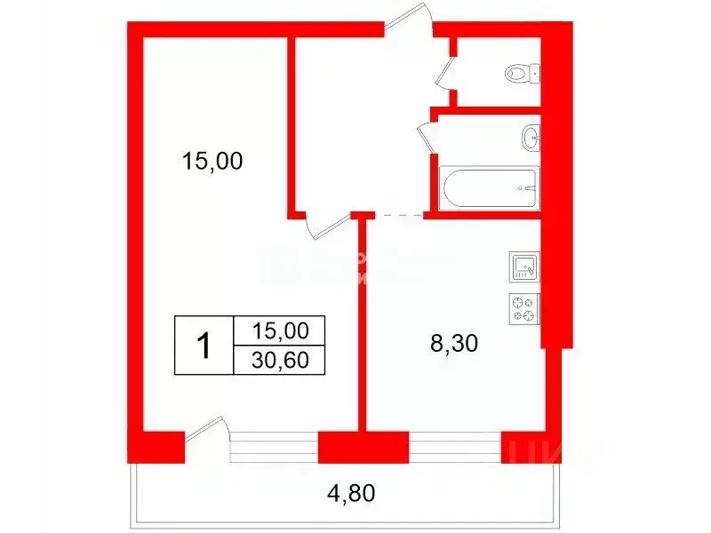 1-к кв. Санкт-Петербург Белградская ул., 16 (30.6 м) - Фото 1