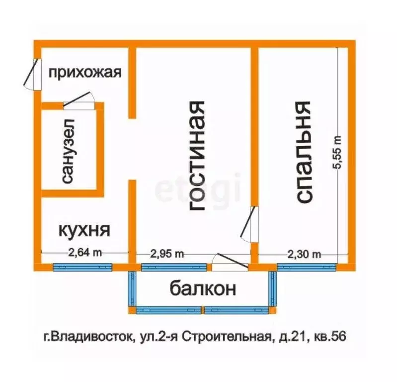 2-к кв. Приморский край, Владивосток ул. 2-я Строительная, 21 (43.0 м) - Фото 1