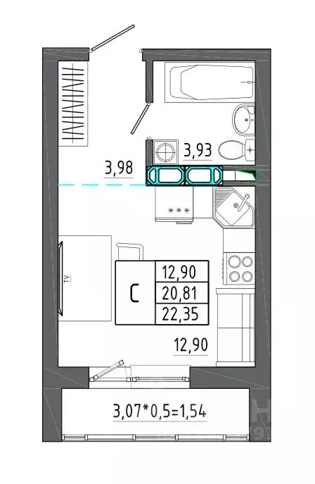 Студия Воронежская область, Воронеж Нижняя ул., 32 (22.35 м) - Фото 1