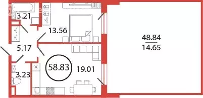 1-комнатная квартира: посёлок Бугры, Чайная улица, 4 (58.83 м) - Фото 0