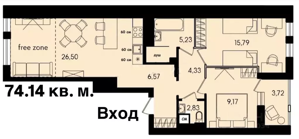 2-к кв. Пензенская область, Пенза ул. Измайлова, 58 (74.14 м) - Фото 1