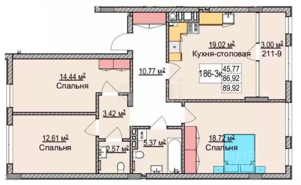 2-к кв. Калининградская область, Зеленоградск ул. Гагарина, 87 (89.5 ... - Фото 0