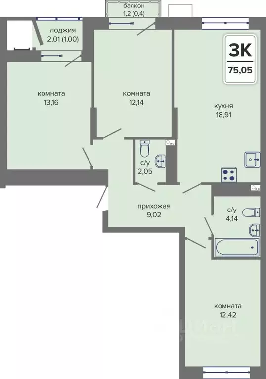 3-к кв. Пермский край, Пермь Гайва мкр,  (75.05 м) - Фото 1