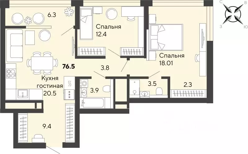 3-к кв. Свердловская область, Екатеринбург Эльмаш жилрайон, Изумрудный . - Фото 0