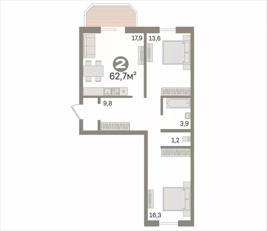 2-комнатная квартира: Новосибирск, Танковая улица, 6 (62.7 м) - Фото 2