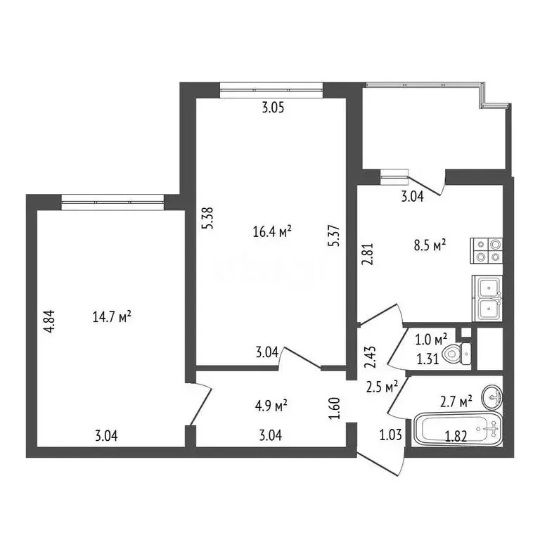 2-комнатная квартира: Санкт-Петербург, Парашютная улица, 65 (50.7 м) - Фото 1