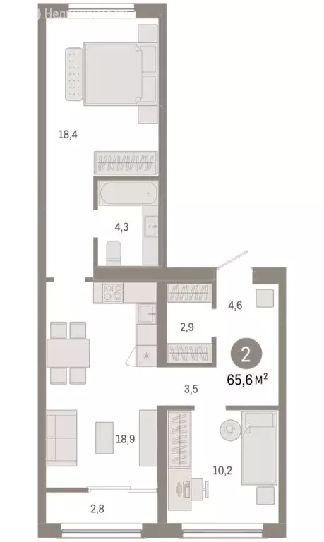 2-комнатная квартира: Новосибирск, Большевистская улица, с49 (65.57 м) - Фото 1