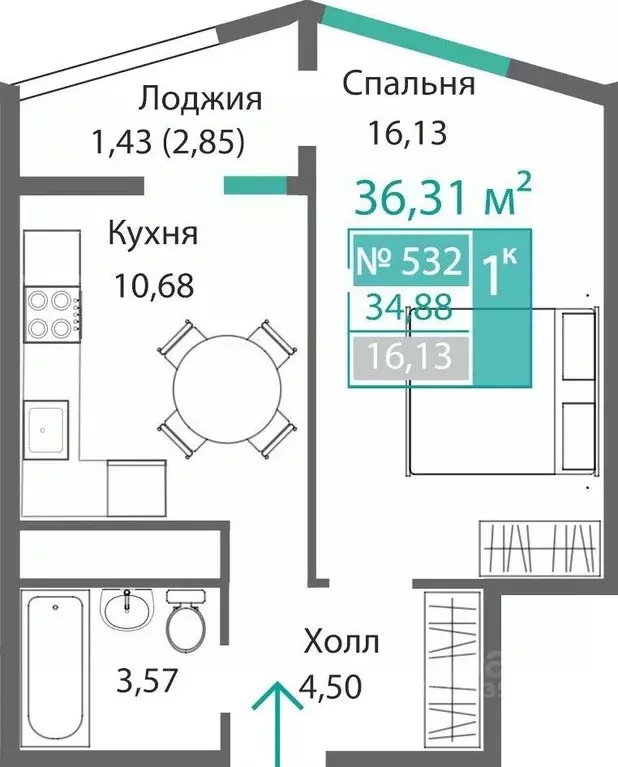 1-к кв. Крым, Симферополь Крымская роза мкр,  (36.31 м) - Фото 0
