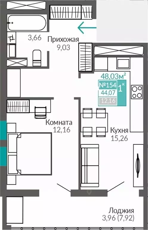 1-к кв. Крым, Симферополь Крымская роза мкр,  (44.07 м) - Фото 0