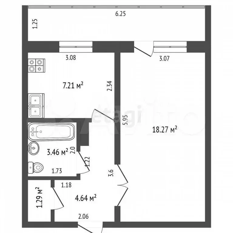 1-к. квартира, 34,9 м, 2/9 эт. - Фото 0