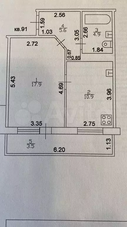 1-к. квартира, 39,3 м, 9/10 эт. - Фото 0