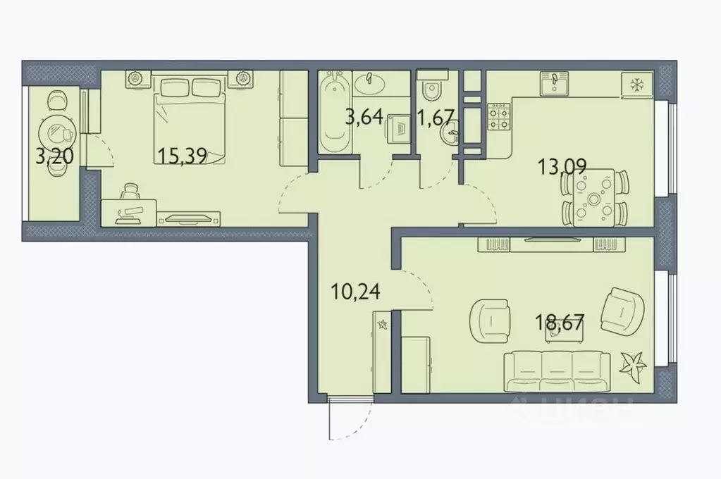 2-к кв. Брянская область, Брянск просп. Станке Димитрова, 67к7 (63.3 ... - Фото 0
