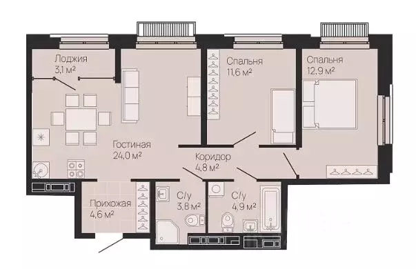 2-к кв. Нижегородская область, Нижний Новгород ул. Белинского, 23 ... - Фото 1