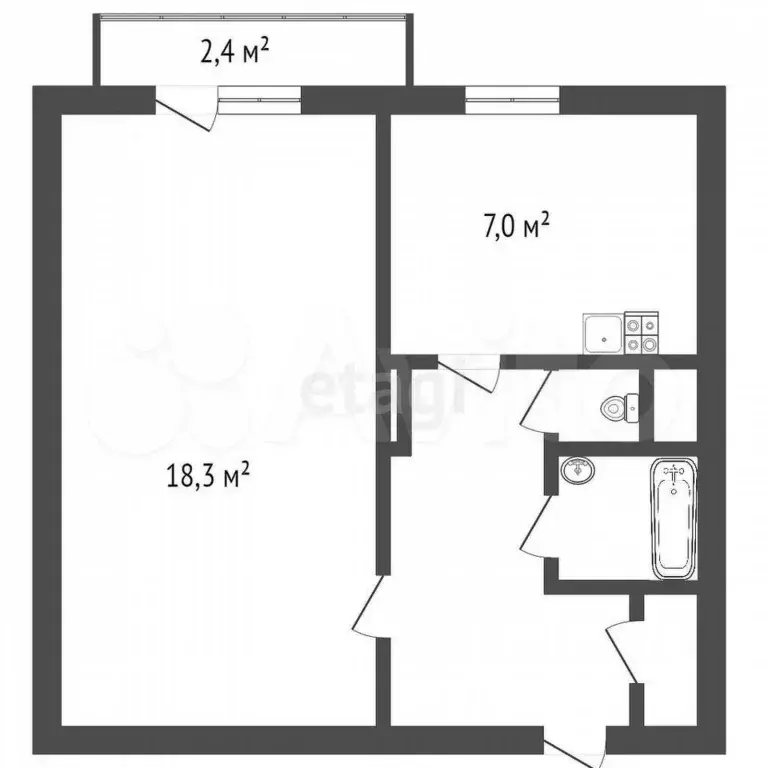 1-к. квартира, 35,3 м, 5/9 эт. - Фото 0