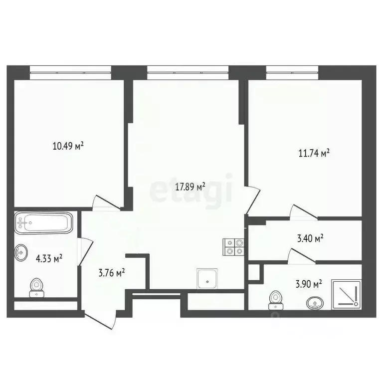 2-к кв. Тюменская область, Тюмень Интернациональная ул., 199к9 (55.5 ... - Фото 1