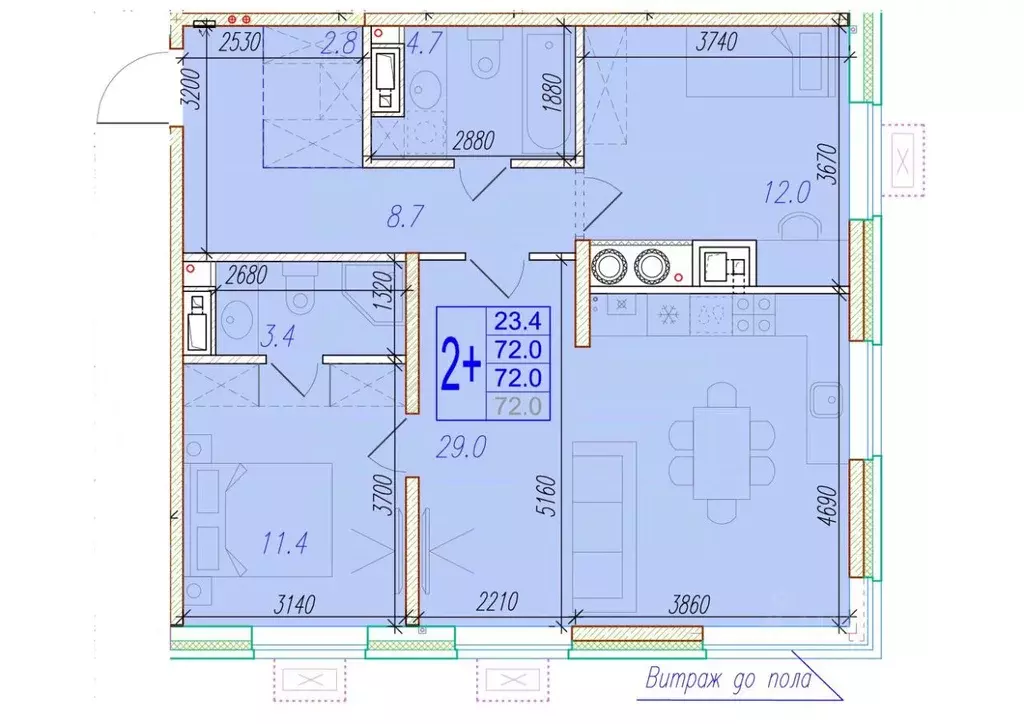 2-к кв. Астраханская область, Астрахань ул. Трофимова, 104Е (72.0 м) - Фото 0