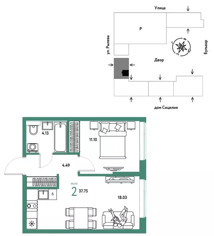 2-к кв. Тюменская область, Тюмень ДОК мкр,  (37.75 м) - Фото 0